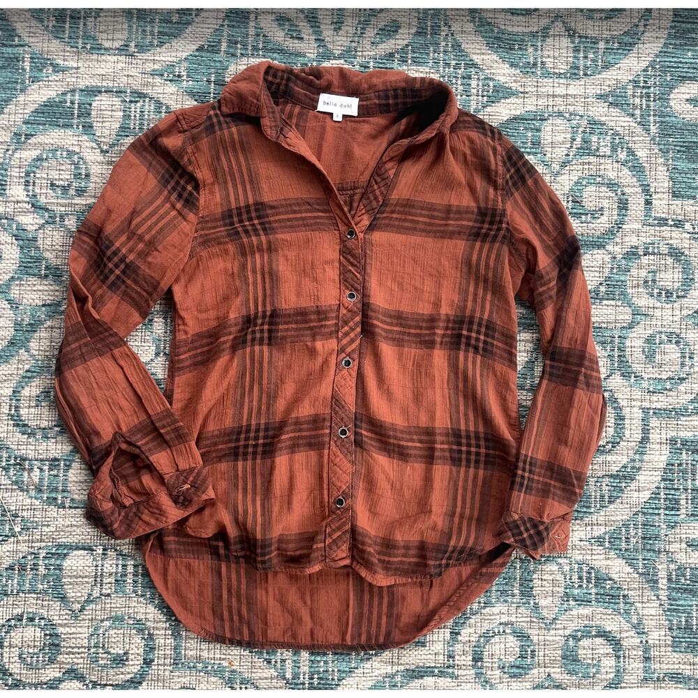 Bella Dahl Rust Plaid Flannel Button Down Shirt Top - Size‎ S - Picture 2 of 5